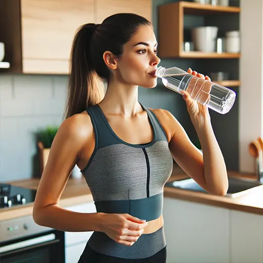 Femme buvant de l’eau avant d’aller au gymnase