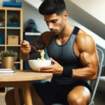 Homme consommant des glucides habillé pour le sport