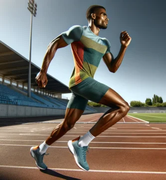 Homme qui court sur une piste d’athlétisme