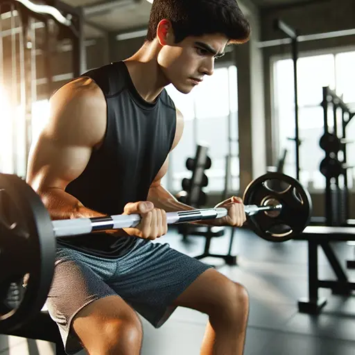 Jeune homme, entraînement de force dans une salle de sport